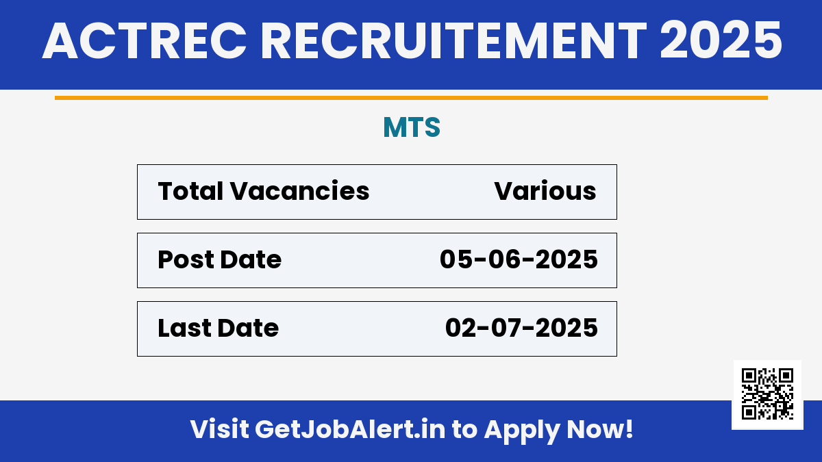 ACTREC MTS Recruitment 2025 - Walk in for MTS Posts