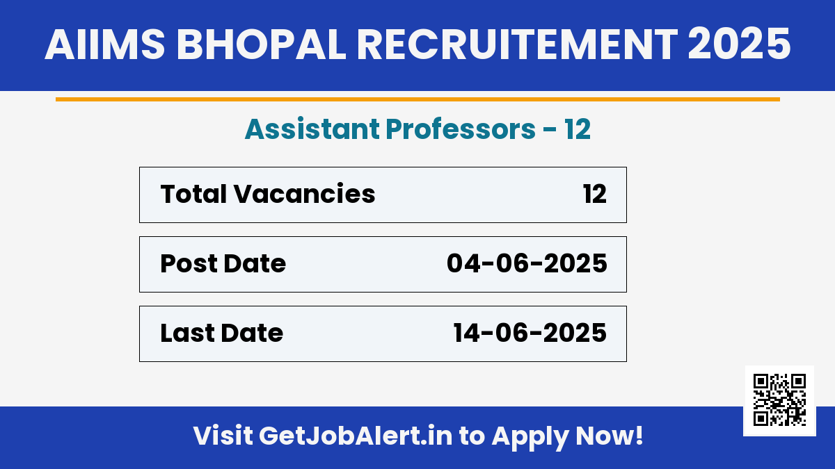 AIIMS Bhopal Assistant Professors Recruitment 2025 - Apply Offline for 12 Posts