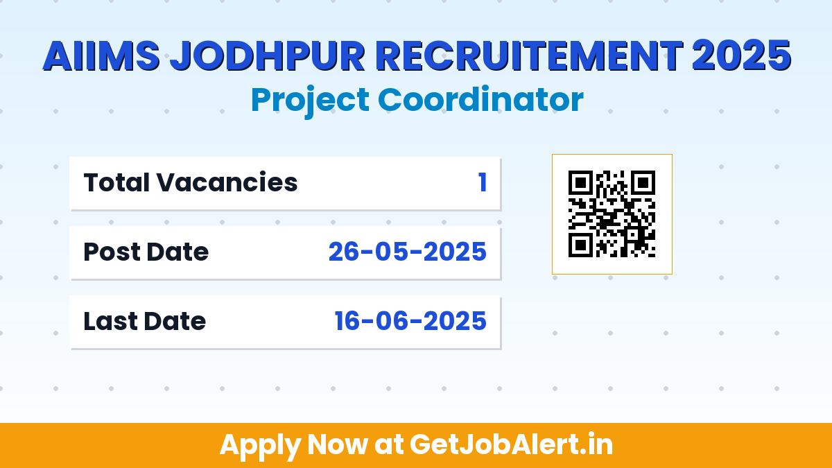 AIIMS Jodhpur Project Coordinator Recruitment 2025 - Walk in for 01 Posts