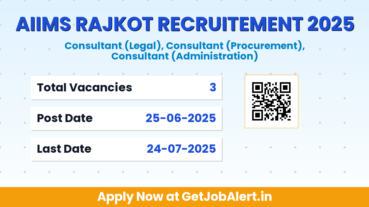 AIIMS Rajkot Consultant Recruitment 2025 - Apply Offline for 3 Consultant Posts Before July 24