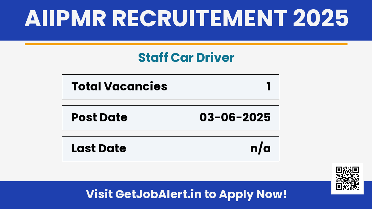 AIIPMR Staff Car Driver Recruitment 2025 - Apply Offline for 01 Posts