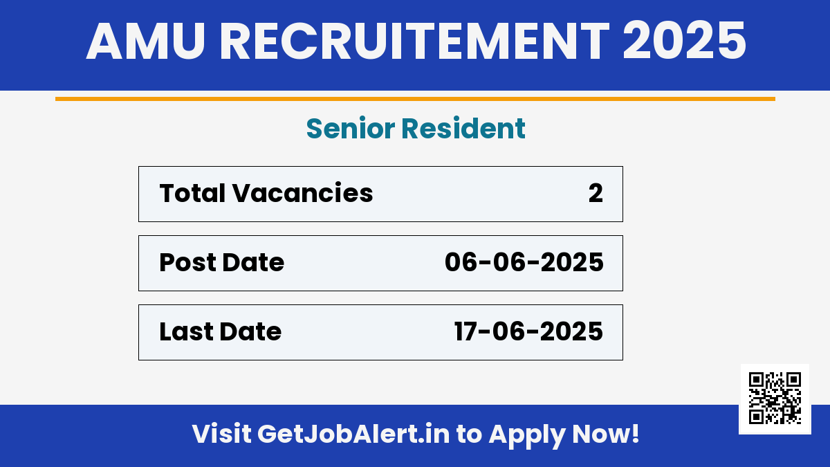 AMU Senior Resident Recruitment 2025 - Apply Online for 02 Posts