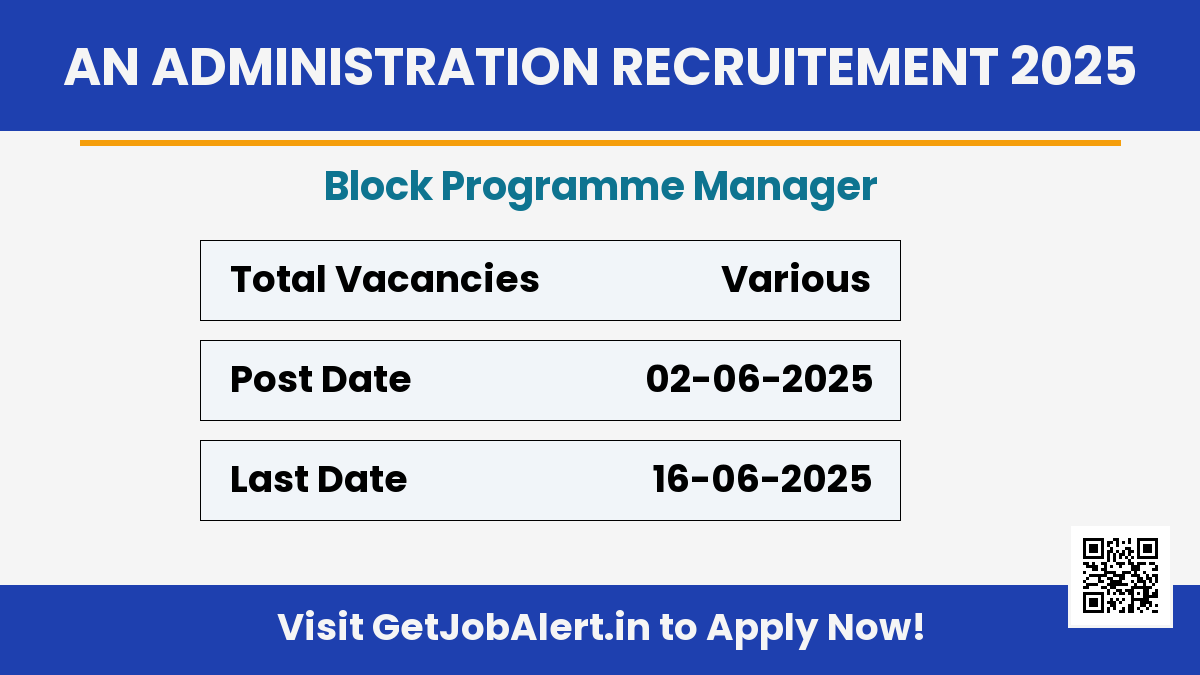 Andaman and Nicobar Administration Block Programme Manager Recruitment 2025 - Apply Offline