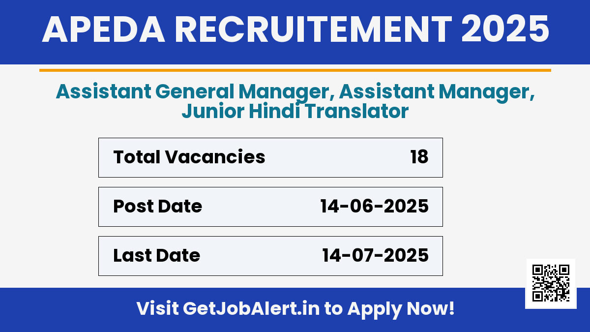 APEDA Assistant Manager, Assistant General Manager and Other Recruitment 2025 - Apply Online for 18 Posts Before July 14