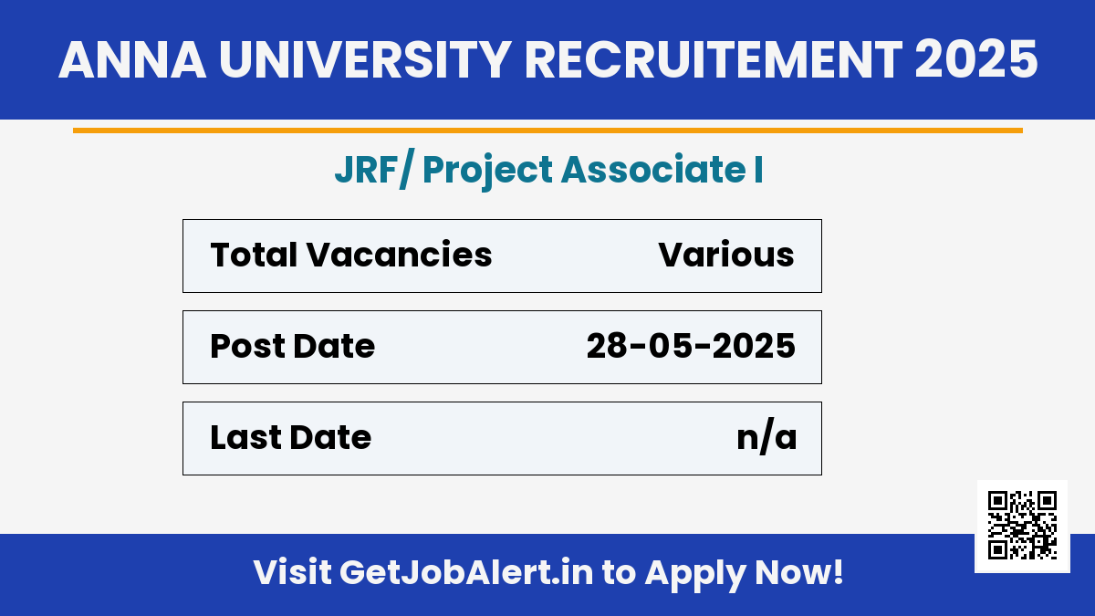 Anna University JRF Recruitment 2025 - Apply Online