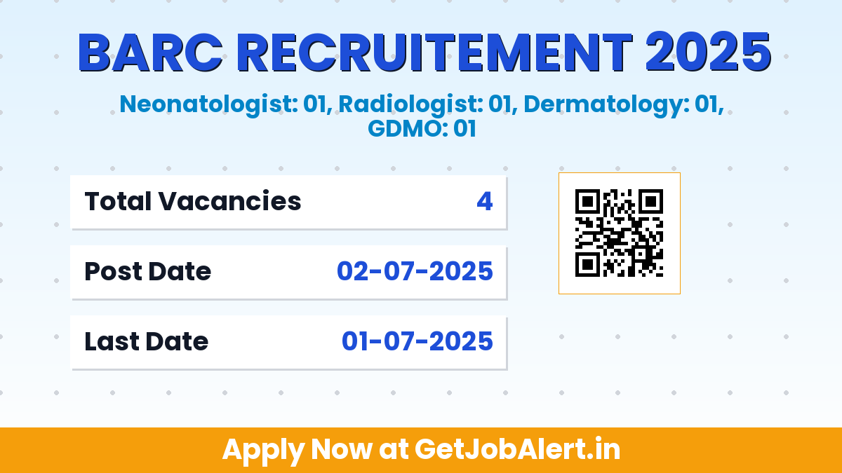 BARC Recruitment 2025 - Walkin for 4 Neonatologist, Radiologist, GDMO and More