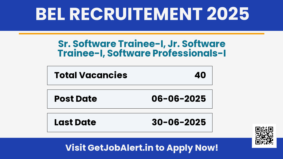 BEL Recruitment 2025 - Apply Online for 40 Software Trainee, Software Professionals