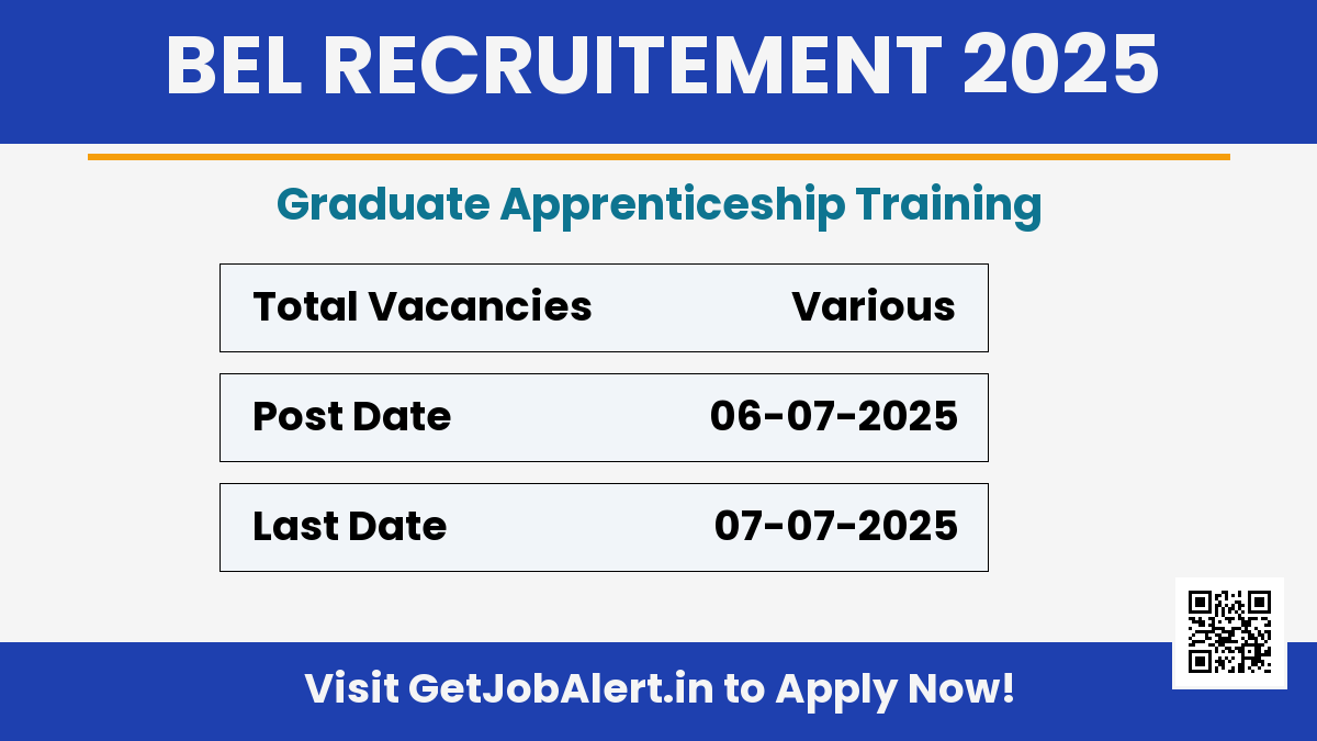 BEL Graduate Apprentices Recruitment 2025 - Walk in for Any Graduate