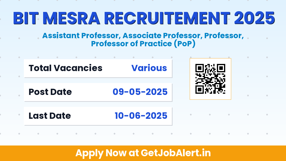 BIT Mesra Faculty Recruitment 2025 - Apply Online