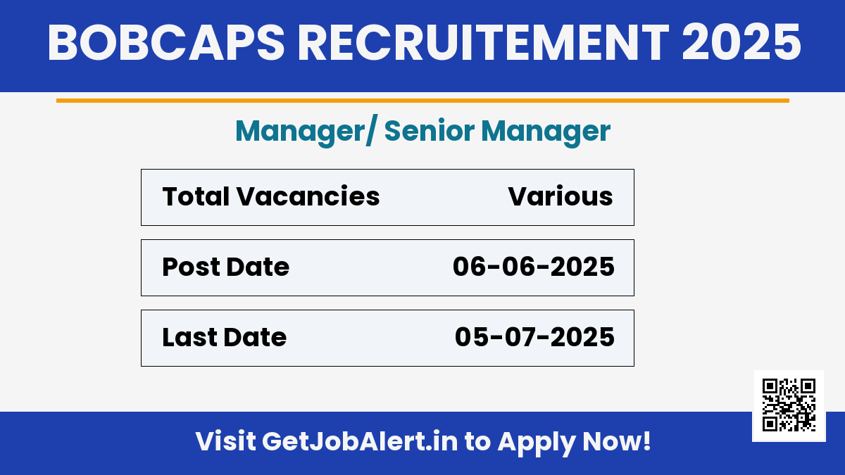 BOBCAPS Manager/ Senior Manager Recruitment 2025 - Apply Offline