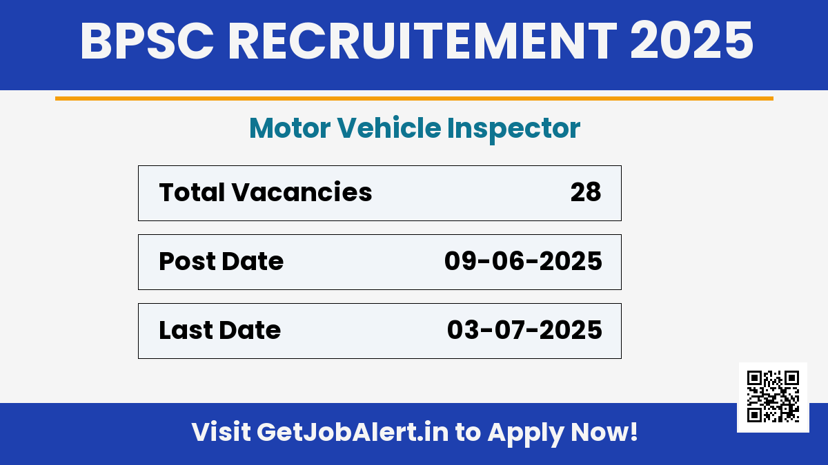 Bihar BPSC Motor Vehicle Inspector Recruitment 2025 - Apply Online for 28 Posts