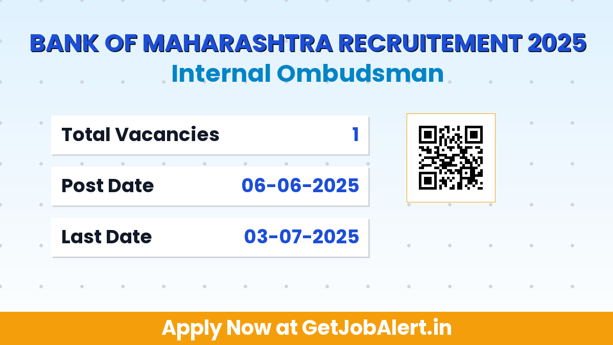 Bank of Maharashtra Internal Ombudsman Recruitment 2025 - Apply Online for 01 Posts