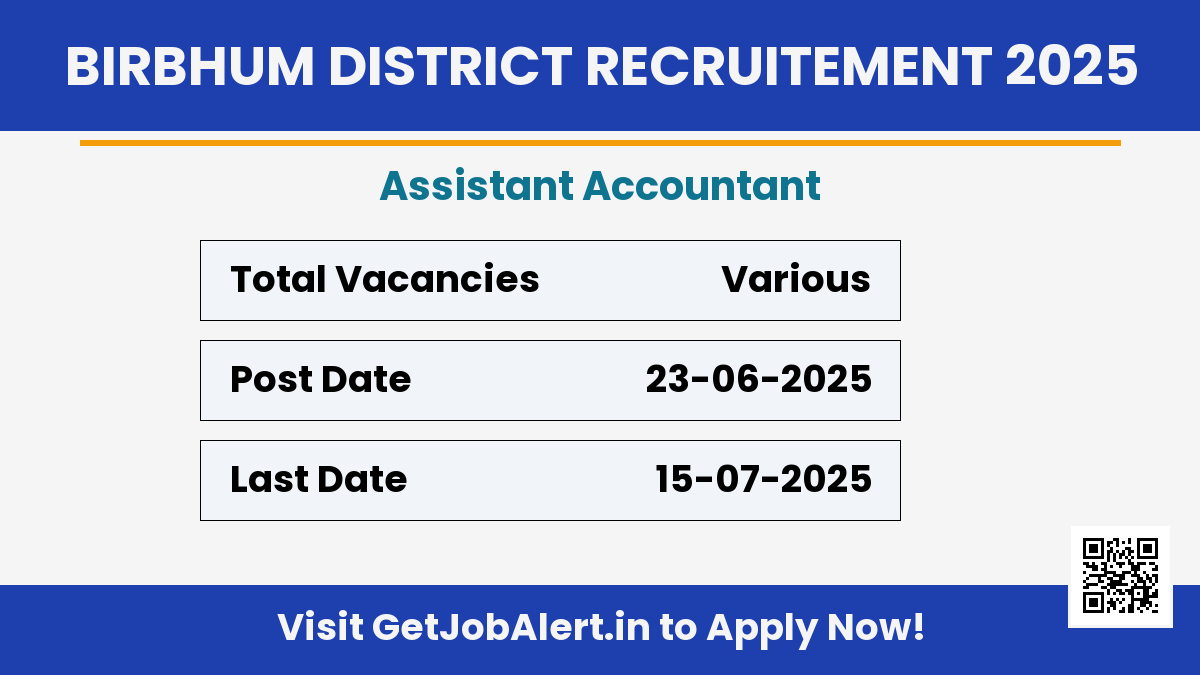 Birbhum District Assistant Accountant Recruitment 2025 - Apply Offline