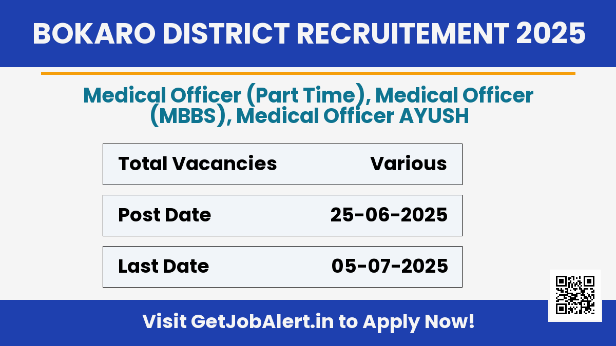 Bokaro District Medical Officer Recruitment 2025 - Walk in for 02 Posts Before 05 July