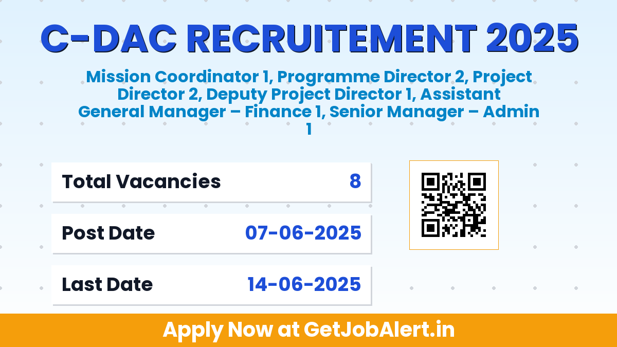 C-DAC Recruitment 2025 - Apply Online for 8 Senior Manager, Project Director and More Posts