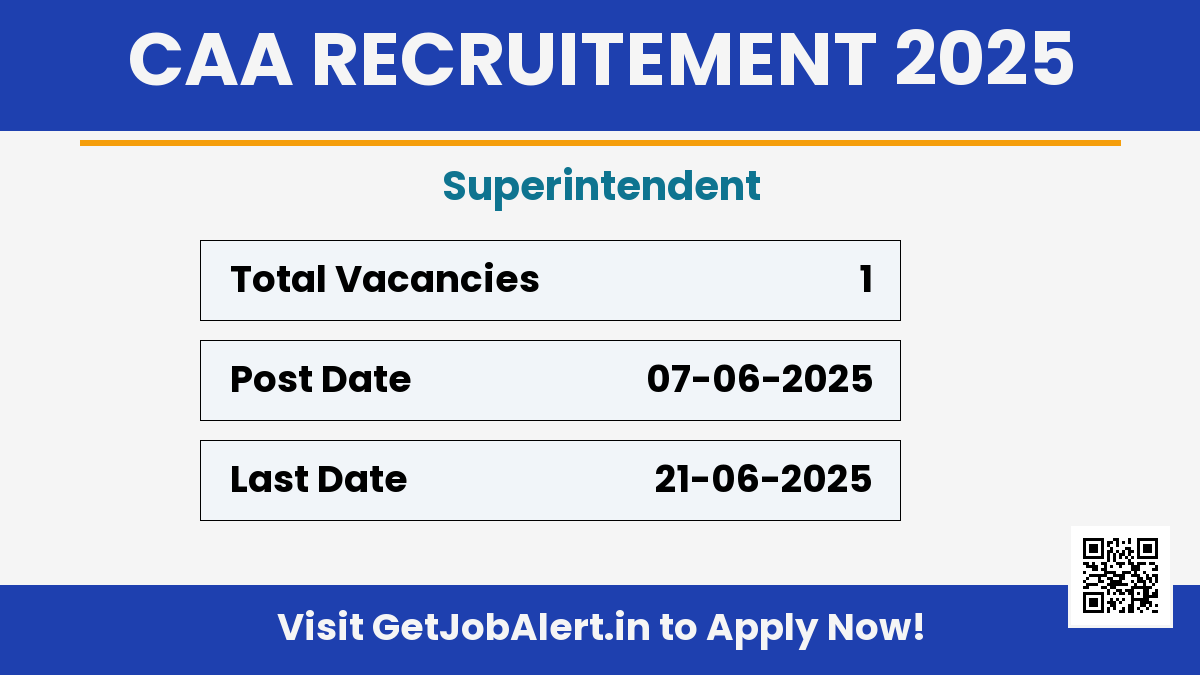 CAA Superintendent Recruitment 2025 - Apply Offline for 01 Posts