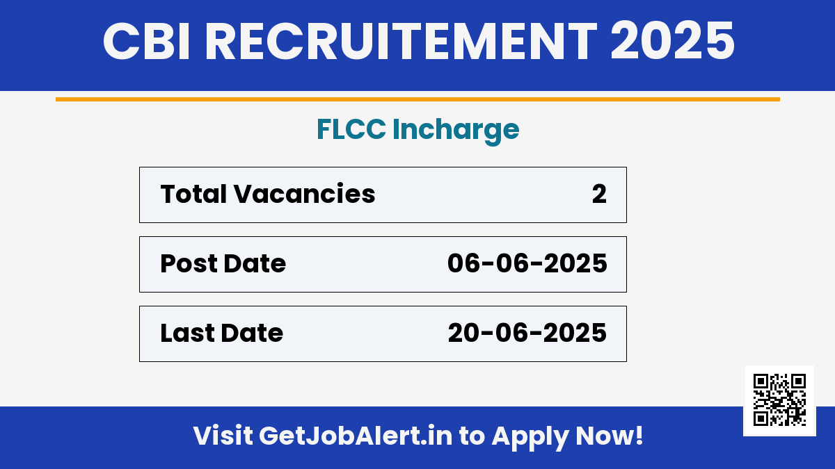 Central Bank of India FLCC Incharge Recruitment 2025 - Apply Offline for 02 Posts