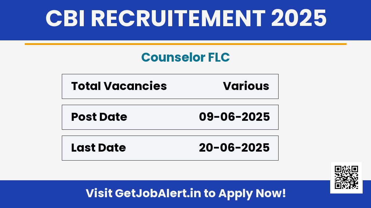 Central Bank of India Counselor FLC Recruitment 2025 - Apply Offline