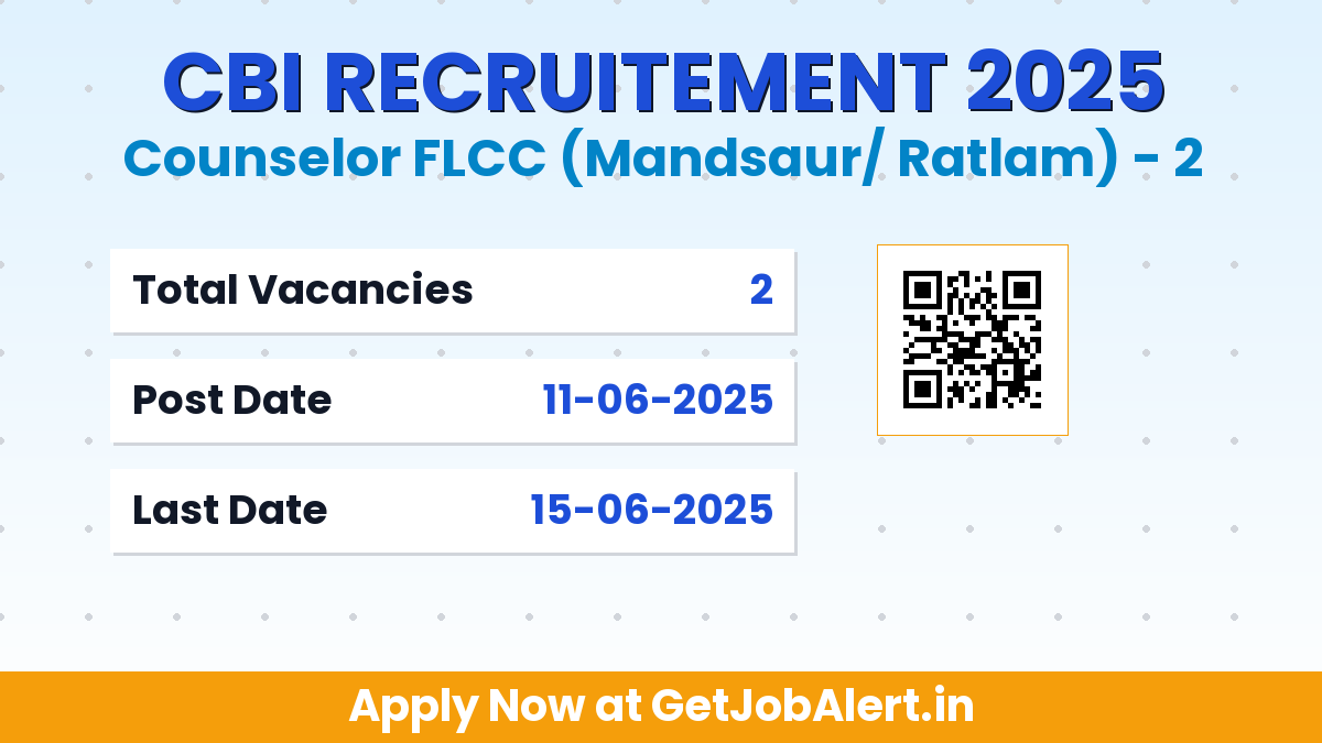 Central Bank of India Counselor FLCC Recruitment 2025 - Apply Offline for 02 Posts