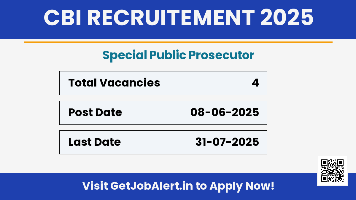 CBI Special Public Prosecutor Recruitment 2025 - Apply Online for 04 Posts