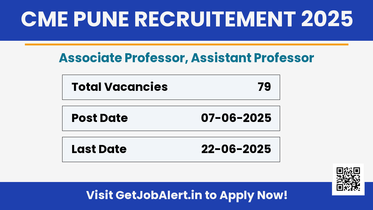 CME Pune Associate Professor, Assistant Professor Recruitment 2025 - Apply Offline for 79 Posts