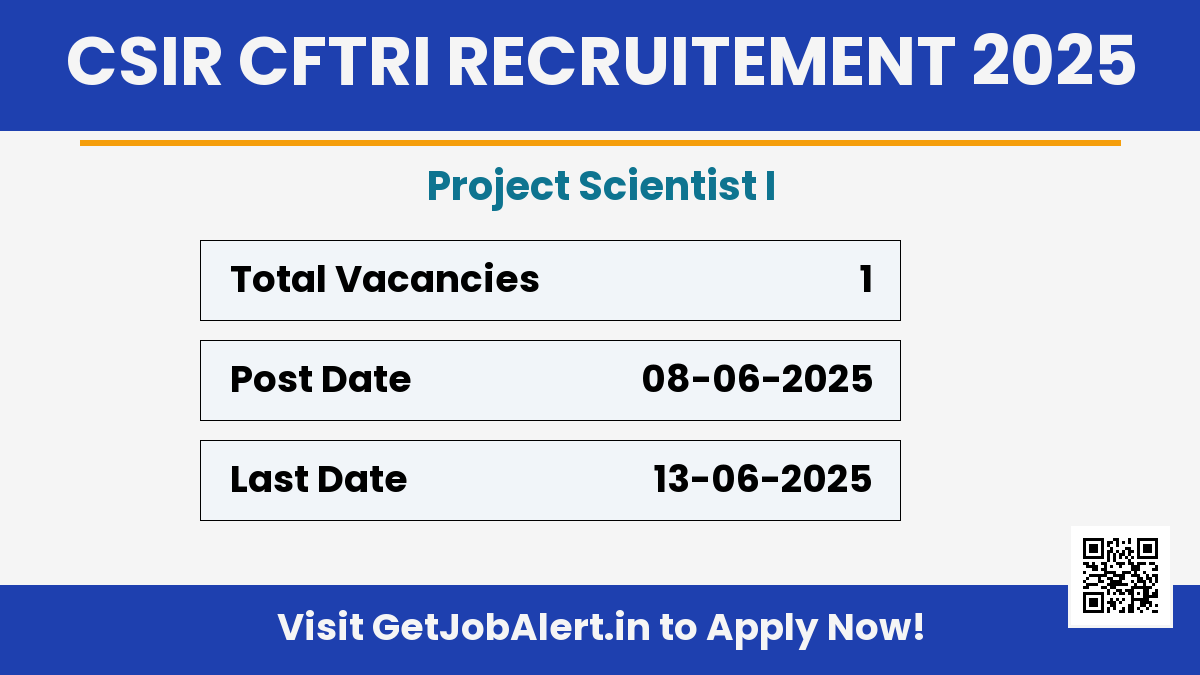 CSIR CFTRI Project Scientist I Recruitment 2025 - Apply Online for 01 Posts