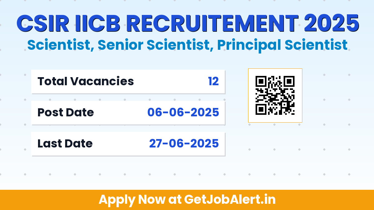 CSIR IICB Scientist Recruitment 2025 - Apply Online for 12 Scientist, Senior Scientist and More Posts