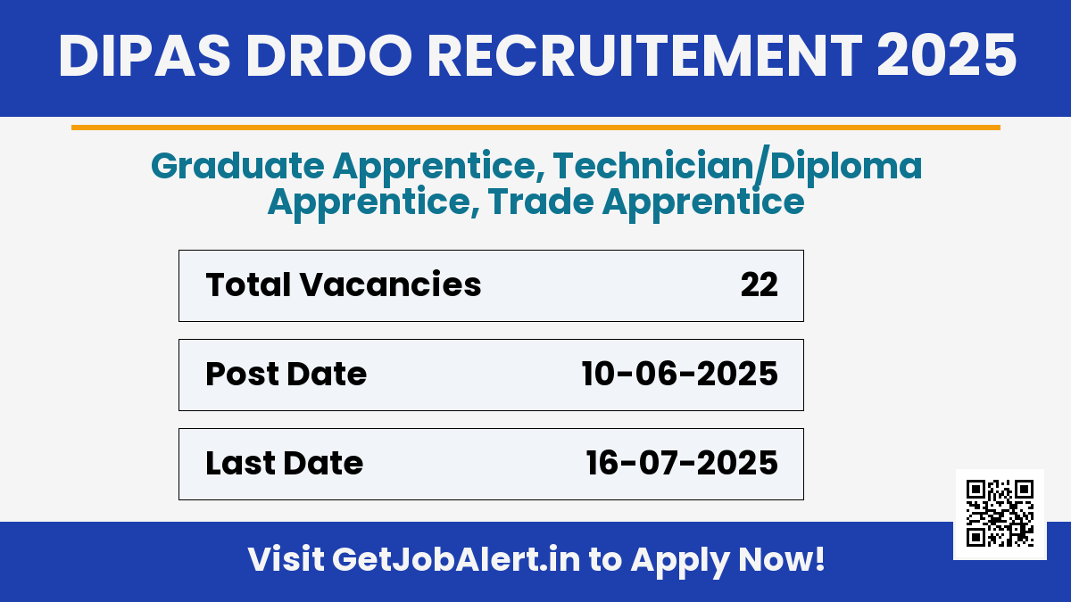 DIPAS DRDO Apprentices Recruitment 2025 - Apply Online for 22 Posts