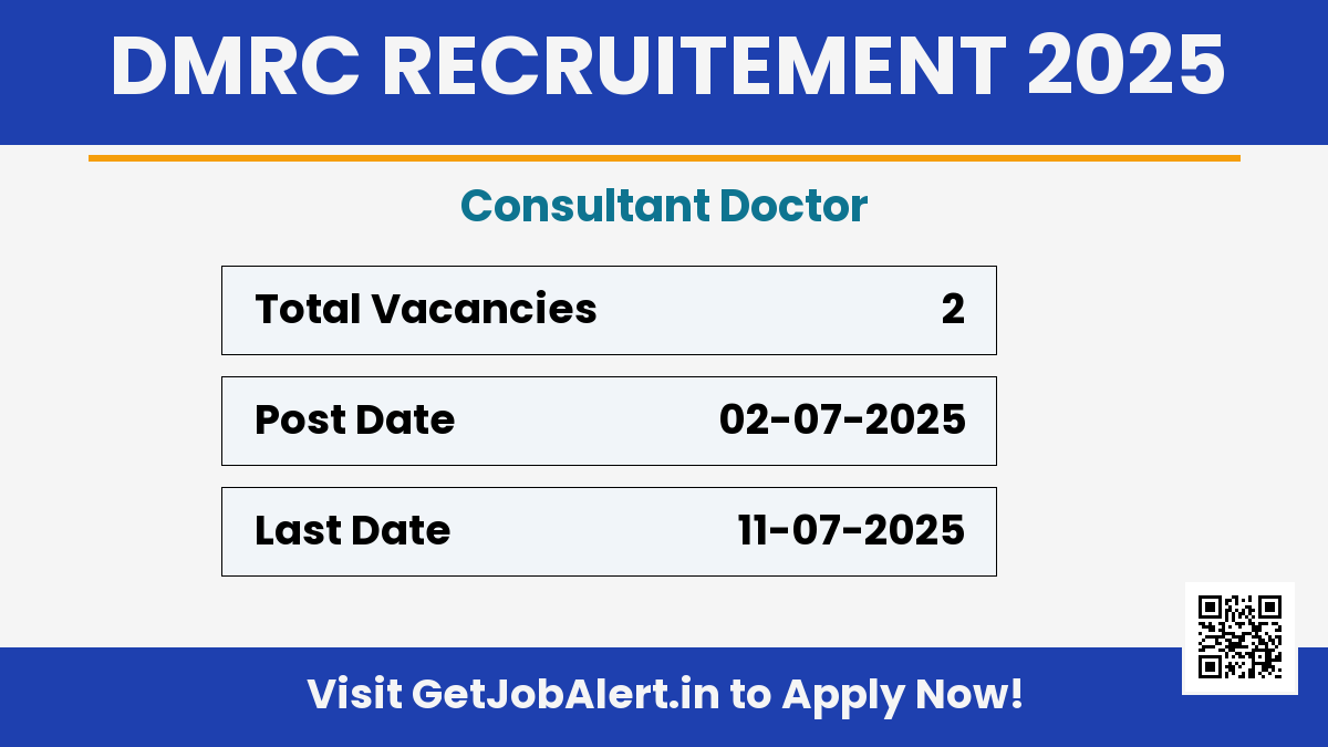 DMRC Consultant Doctor Recruitment 2025 - Apply Offline for 2 Posts Before July 11