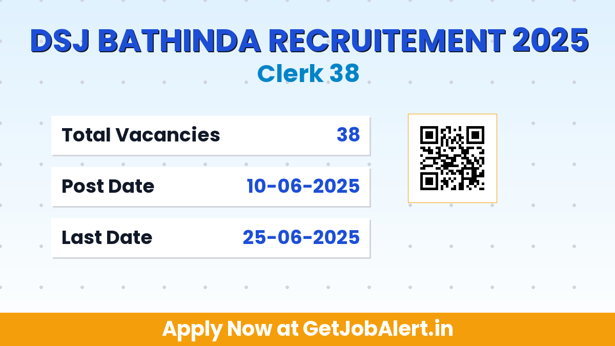 District and Sessions Judge Bathinda Clerk Recruitment 2025 - Apply Offline for 38 Posts