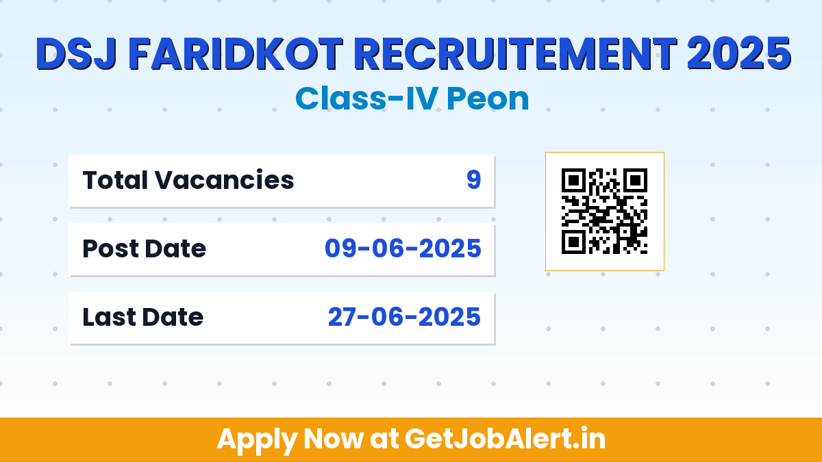 District and Sessions Judge Faridkot Peon Recruitment 2025 - Apply Offline for 9 Class-IV Posts Before June 27