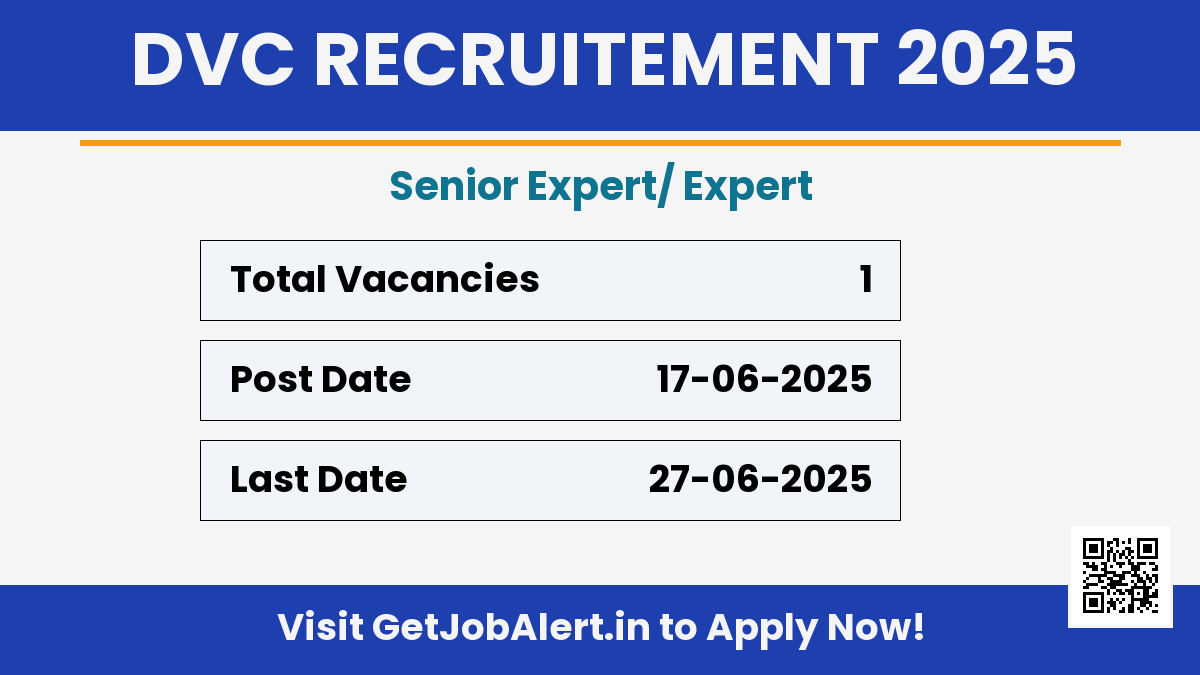 DVC Senior Expert/ Expert Recruitment 2025 - Apply Online for 01 Posts Before June 27