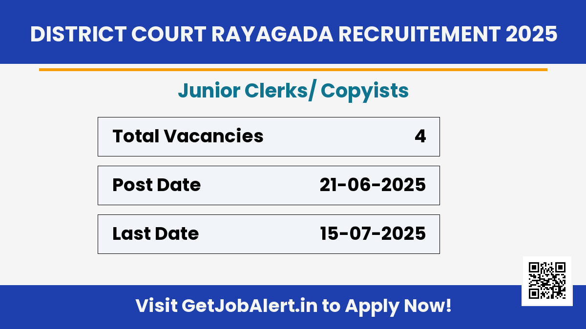 District Court Rayagada Junior Clerks/ Copyists Recruitment 2025 - Apply Offline for 04 Posts