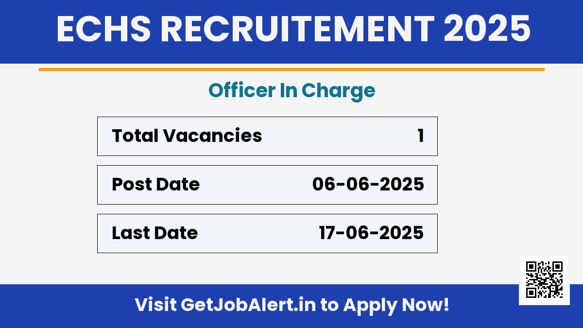 ECHS Officer In Charge Recruitment 2025 - Apply Offline for 01 Posts