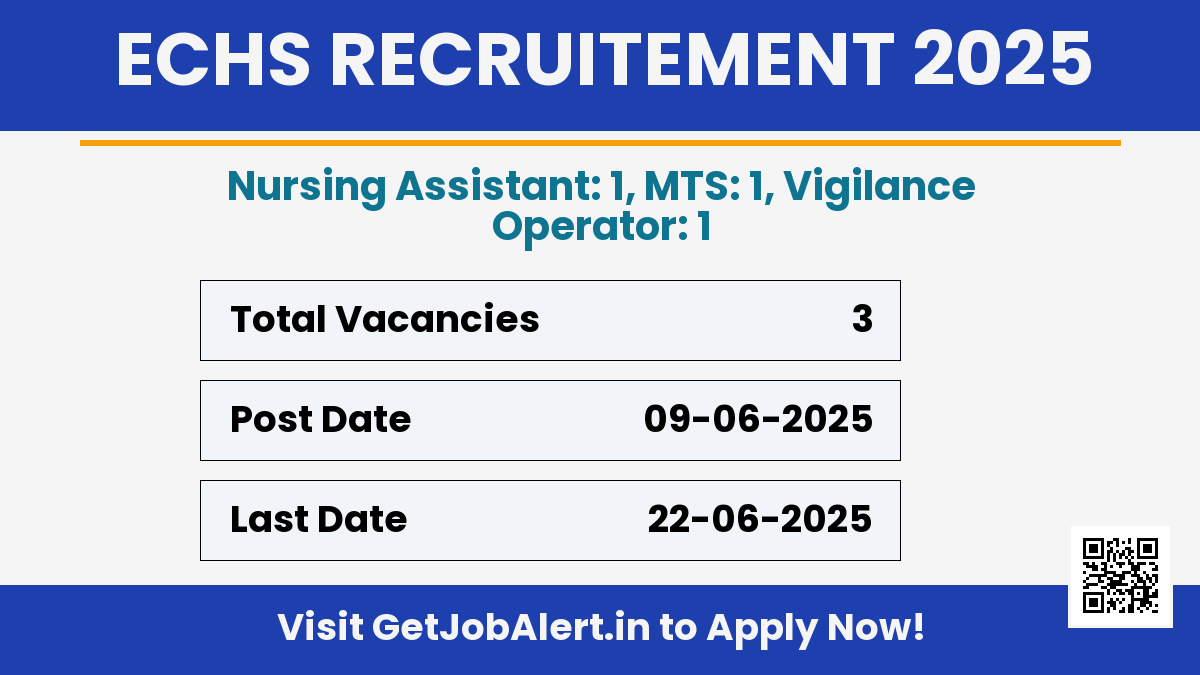 ECHS Recruitment 2025 - Apply Offline for 03 Nursing Assistant, MTS and More Posts