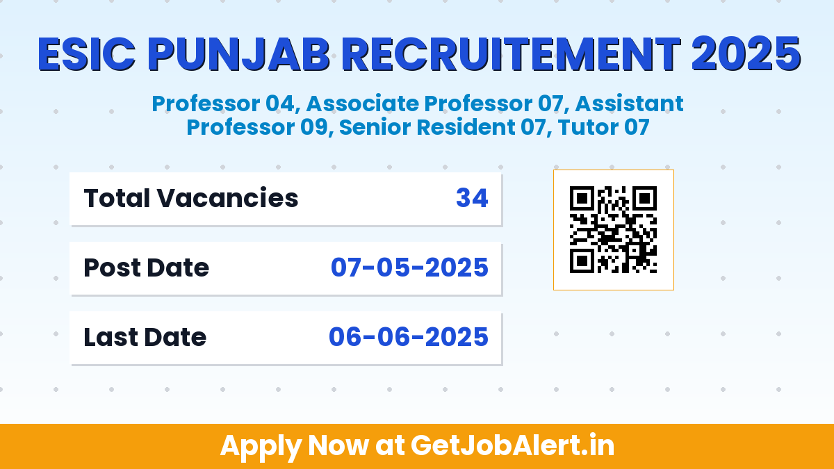 ESIC Punjab Recruitment 2025 - Apply Offline for 34 Professor, Tutor, More Posts