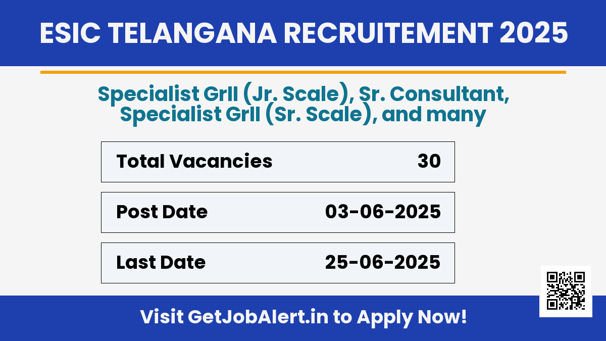 ESIC Telangana Super Specialist, Senior Resident and Other Recruitment 2025 - Apply Offline for 30 Posts