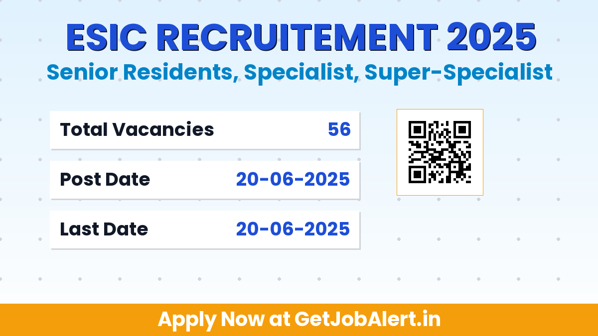 ESIC Rajasthan Recruitment 2025 - Walkin for 56 Senior Residents, Specialist and More Posts
