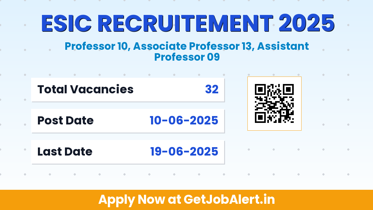 ESIC Teaching Faculty Recruitment 2025 - Walk in for 32 Professors, More Posts