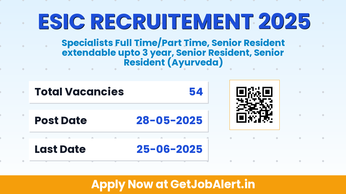 ESIC Recruitment 2025 - Walk in for 54 Specialists, Senior Resident and More Posts