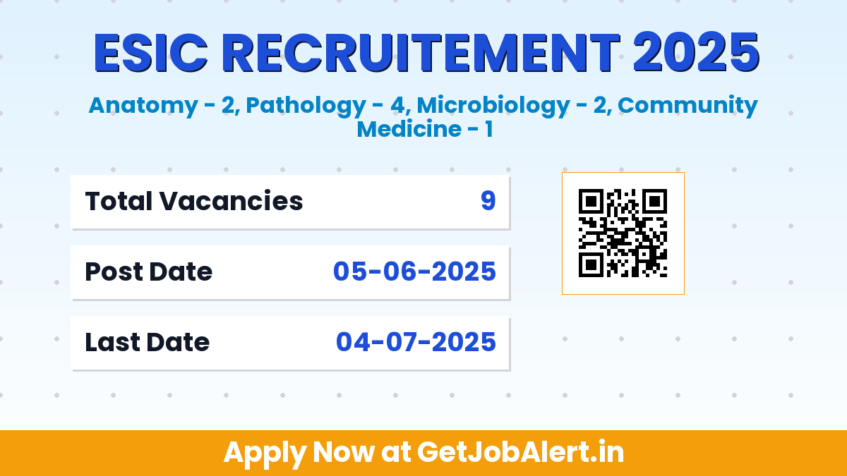 ESIC Tutor Recruitment 2025 - Walk in for 9 Posts