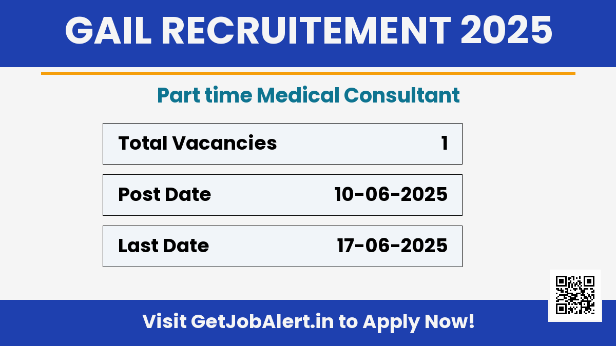 GAIL Part time Medical Consultant Recruitment 2025 - Apply Offline for 01 Posts