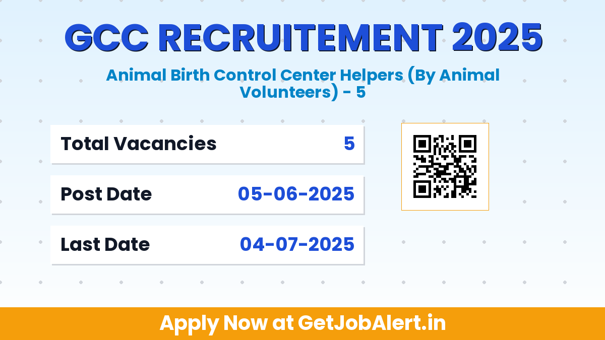 Greater Chennai Corporation Animal Birth Control Center Helpers Recruitment 2025 - Apply Offline for 05 Posts