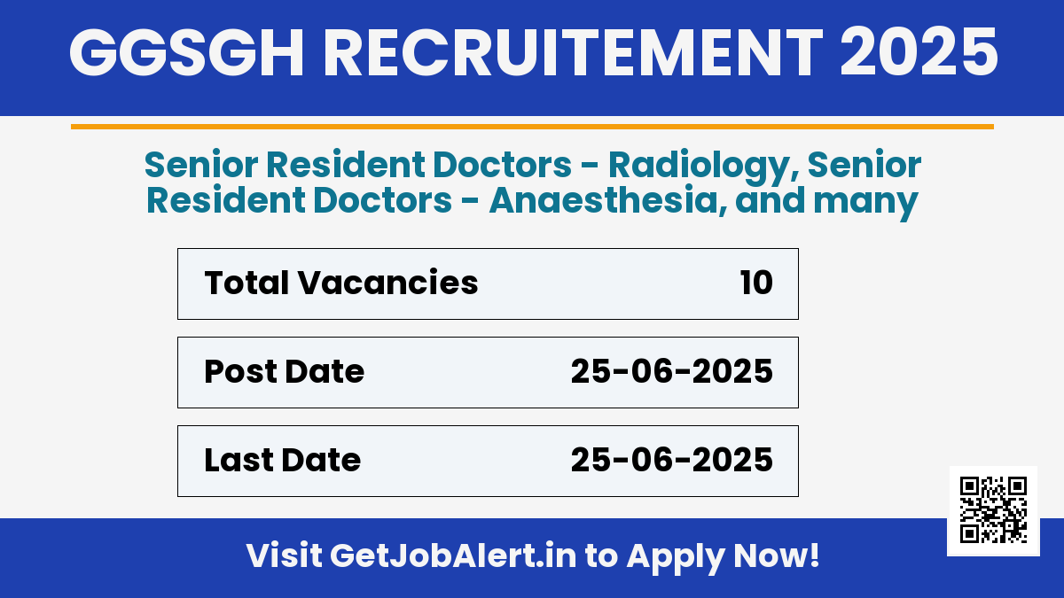 GGSGH Senior Resident Doctors Recruitment 2025 - Apply Offline for 10 Posts Before June 25