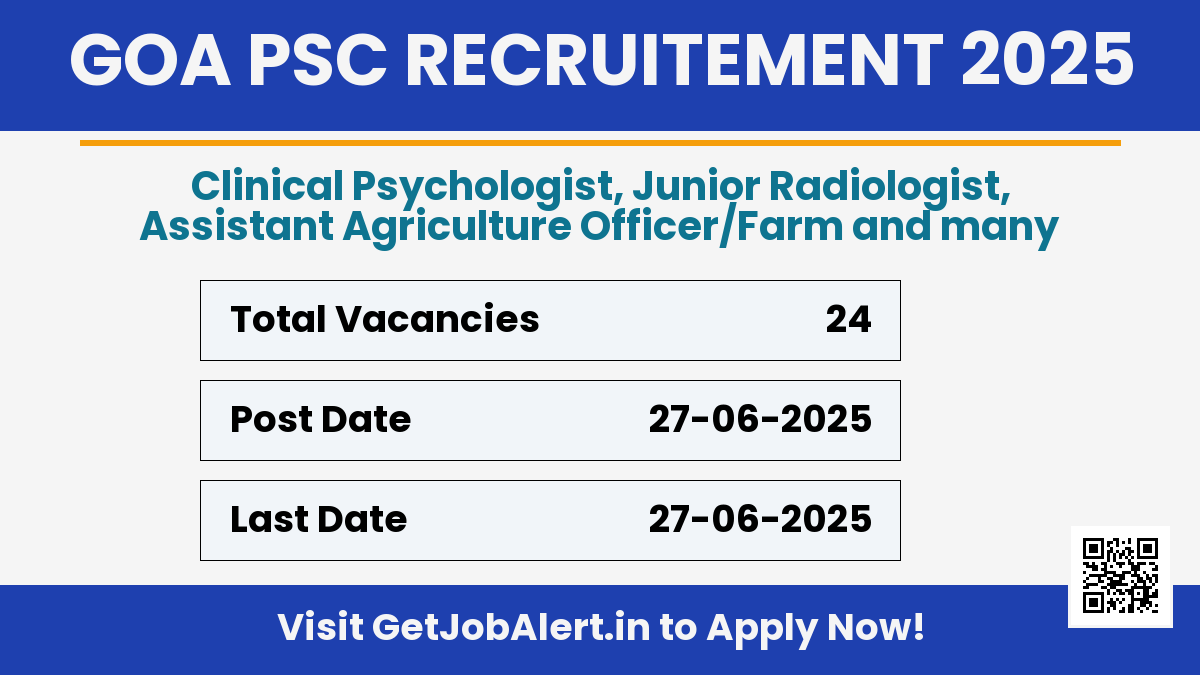 Goa PSC Clinical Psychologist, Junior Radiologist and Other Recruitment 2025 - Apply Online for 24 Posts