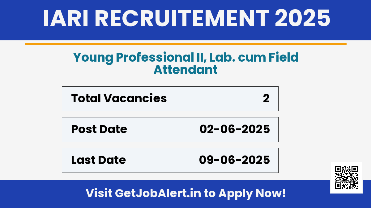 ICAR IARI Young Professional II, Lab. cum Field Attendant Recruitment 2025 - Apply Offline for 2 Posts Before June 09