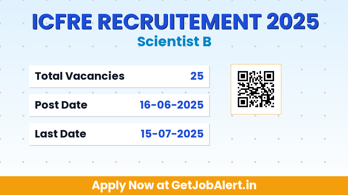 ICFRE Scientist B Recruitment 2025 - Apply Online for 25 Posts Before July 15