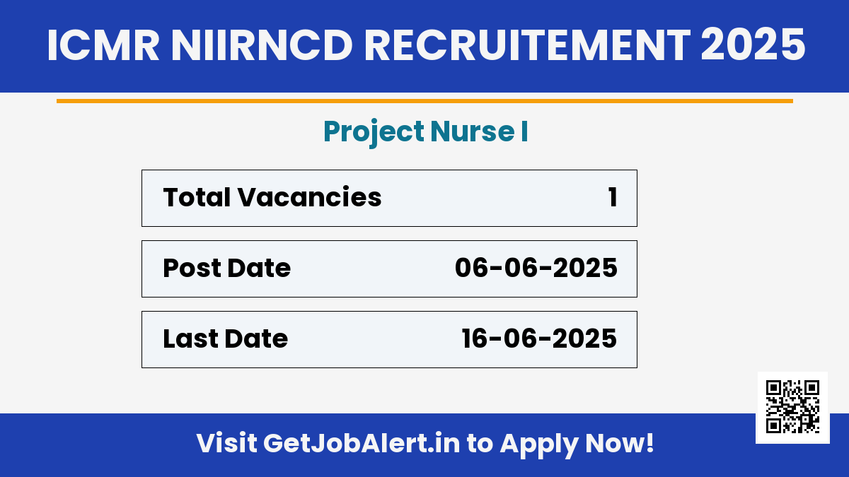 ICMR NIIRNCD Project Nurse I Recruitment 2025 - Apply Offline for 01 Walk in Interview