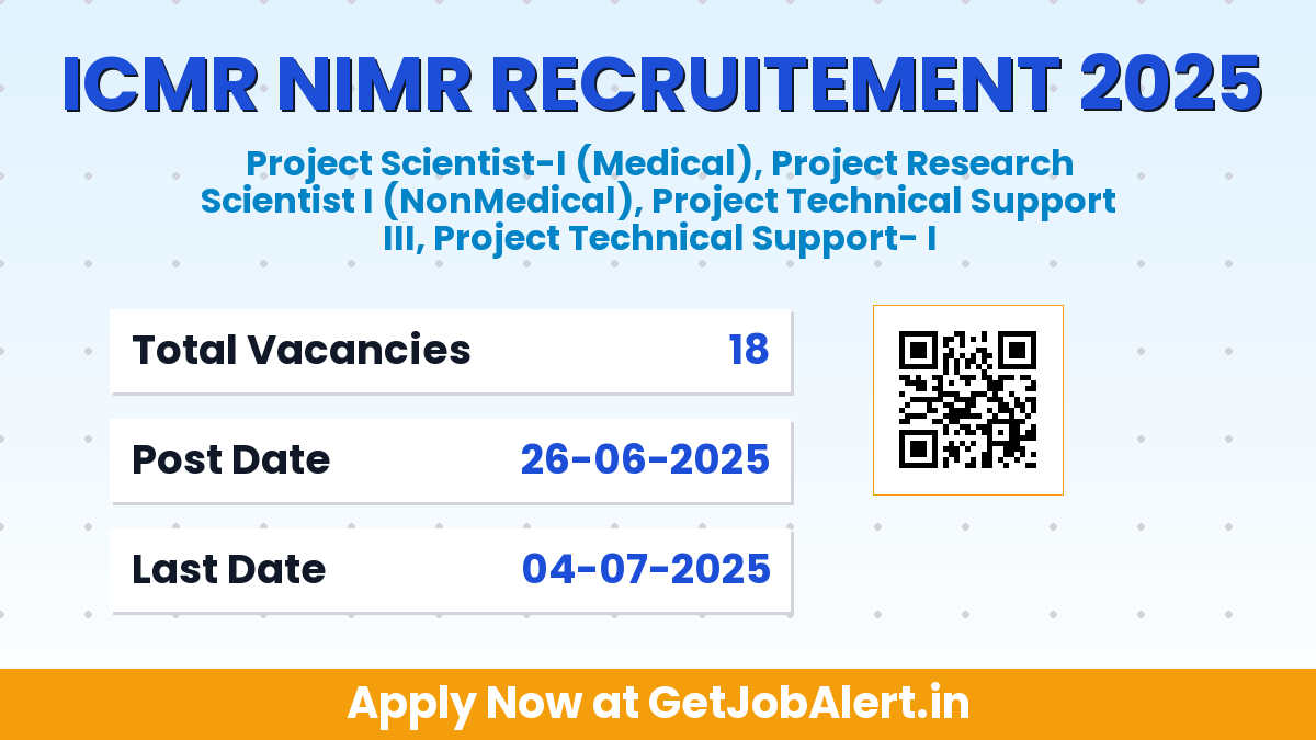 ICMR NIMR Recruitment 2025 - Apply Offline for 18 Project Scientist, Technical Support Posts