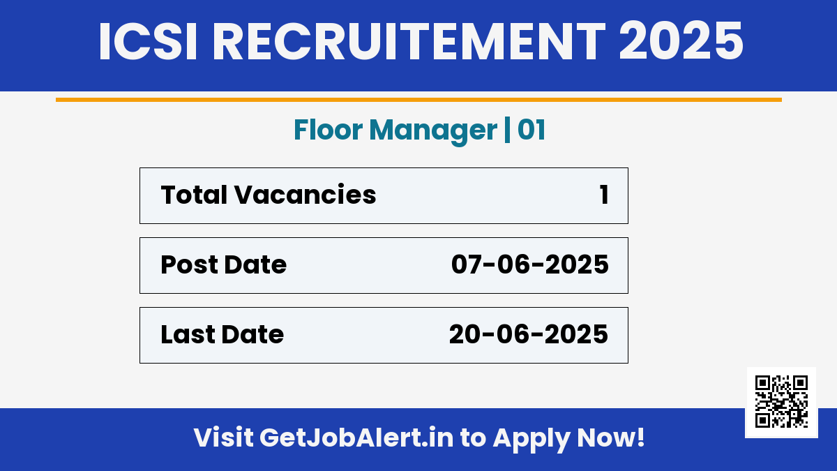 ICSI Floor Manager Recruitment 2025 - Apply Online for 01 Posts